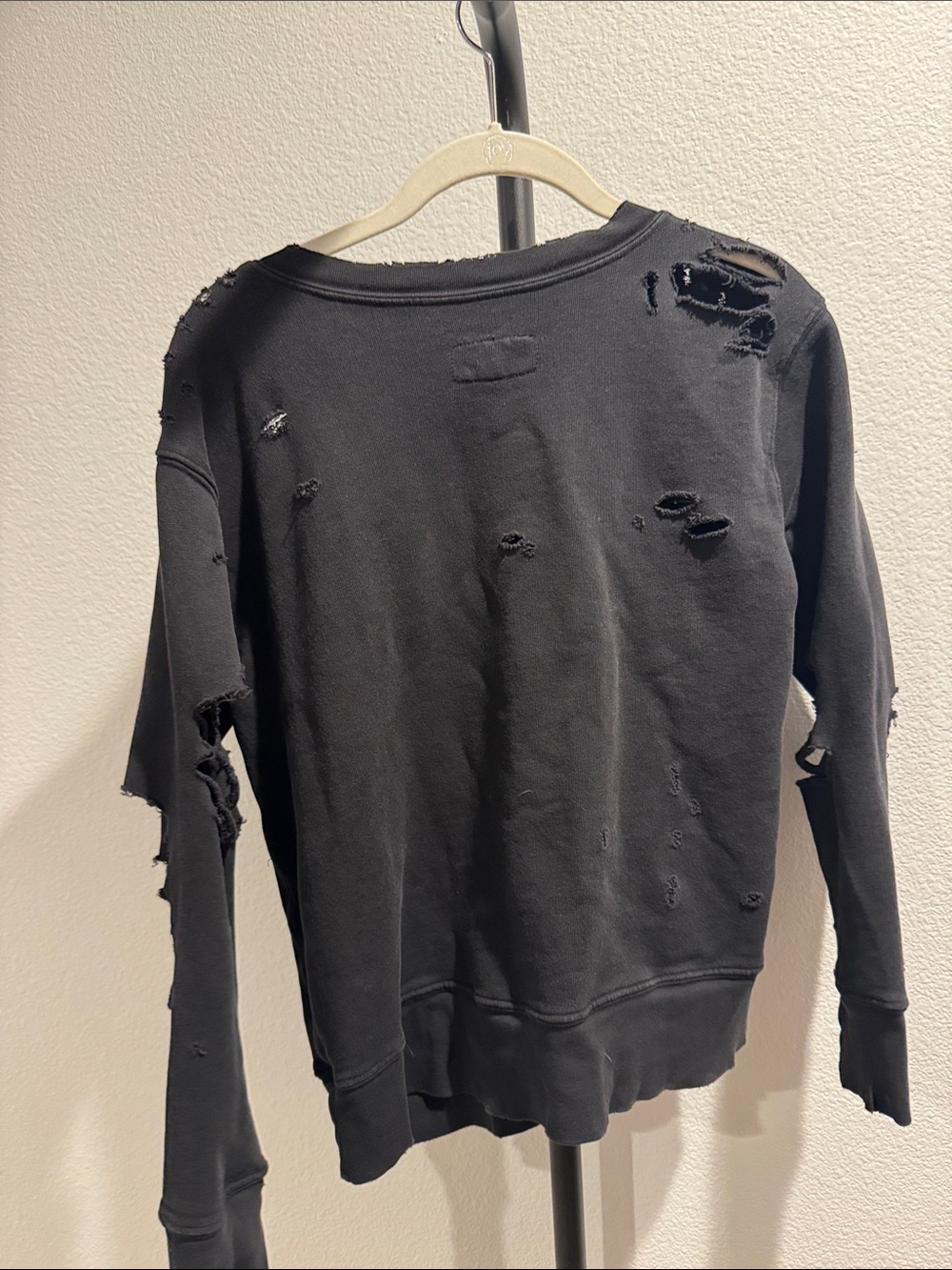 Current/Elliott Black Distressed Crew Sweatshirt - Picture 3 of 3